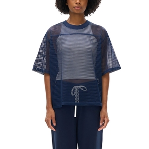 Camiseta Casual de Malla para Mujer con Hombros Caídos, Oversize, Premium, Transpirable, de Moda, con Estampado Personalizado, Ropa de Boutique - Product Image 3