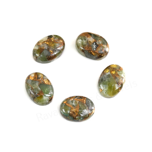 Mohave Natural <b>Peridot</b> Copper Composite 10x14mm Oval Flatback High Polish Smooth Loose Gemstone Cabochon Jewelry Making Pendants - Product Image 1