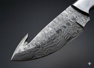 Cuchillo de caza y desollado de acero de Damasco hecho a mano, con mango de cuerno de ciervo, forjado a mano, gancho para desollar, OEM, alta calidad, grado industrial, para exteriores - Product Image 2