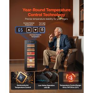 Humidor Elettrico per Sigari da 33L con 250 Ripiani in Legno di Cedro Spagnolo, Controllo della Temperatura per Uso Domestico - Product Image 2