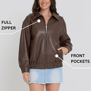 Chaqueta de cuero para mujer con forro que absorbe la humedad, para uso en exteriores, abrigo de cuero genuino, interior transpirable, cómodo de usar. - Product Image 6