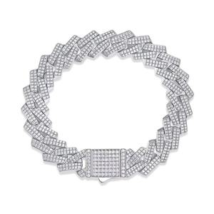 Pulsera de Cadena Geométrica de Plata 925 de Lujo con Diamantes Redondos de Corte Brillante en Canal, Unisex, para Uso Diario - Product Image 3