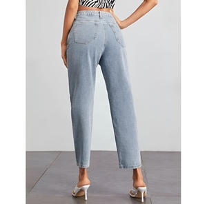 High Waist Straight Leg Ankle-Length Plus Size Women's Jeans Stonewashed Cotton Casual Summer Style - Product Image 3