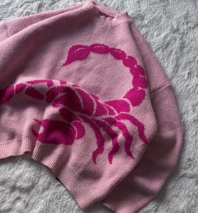 Top Quality Womens Oversized Pink Knitted <b>Sweater</b> Graphic Heavy Knitwear <b>Crewneck</b> Streetwear - Product Image 3