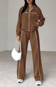Women's Two Piece Midweight Casual Tracksuit Fall 2026 Long Sleeve Zip Sweatshirt Loose Fit Drawstring Closure Jogger <b>Pants</b> Set - Product Image 2