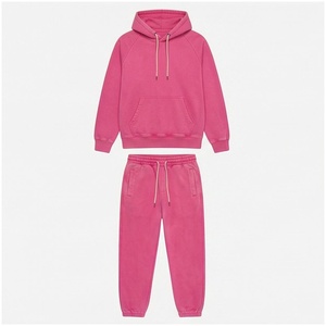 Ensemble de survêtement unisexe rose, sweat-shirt à capuche, manches longues, couleur unie, coupe ample décontractée, vêtements d'automne, matière en coton respirante - Product Image 1