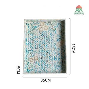 ถาดตกแต่งสีน้ำเงินสำหรับโต๊ะกาแฟ ถาดเสิร์ฟวินเทจทำมือประดับมุก - Product Image 5