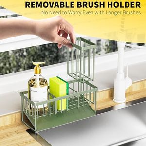 <b>Kitchen</b> Sink Organizer <b>Storage</b> with High Brush Holder 304 Stainless Steel Sponge Rack and Caddy for Convenient Access - Product Image 5