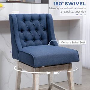 Sgabelli da Bar Contemporanei/Moderni (Set di 2) - Struttura in Metallo, Altezza Bancone, Rivestimento in Lino Blu con Design Trapuntato a Bottoni - Product Image 5