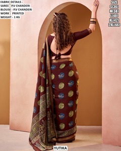 YUTIKA Printed PV Chanderi <b>Saree</b> With Blouse Black <b>Purple</b> Green Floor Length Traditional Wear For Women - Product Image 2