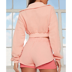Conjuntos de Ropa de Verano para Mujer, Conjuntos Deportivos Personalizados de Moda Urbana, Top Corto de Manga Larga con Cierre y Pantalones Cortos, Conjuntos de 2 Piezas - Product Image 4