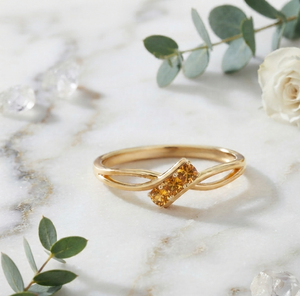 Anillo de Compromiso de Oro Rosa de 18K con Citrino, Banda Abierta con Corte de Diamante, Joyería de Promesa de Boda para Mujer - Product Image 1