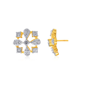 Boucles d'oreilles clous en or jaune 18 carats avec grappe florale de diamants, diamants de laboratoire ronds et en forme de poire, bijoux fins pour femmes - Product Image 3