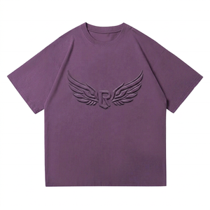   T-shirt Homme Oversize à Manches Courtes avec Logo R Ailes en Relief, Col Rond Tricoté, Design Décontracté sur le Devant - Product Image 1