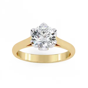 Bague solitaire moderne minimaliste en or personnalisé avec diamant de laboratoire rond brillant de 1,5 carat, sertie sur quatre griffes à tige fendue, pour fiançailles - Product Image 4