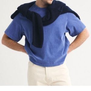 Camiseta Azul Oversize para Hombre, de Algodón, Corte Holgado, Lisa, Manga Corta, Casual, Básica, con Logotipo Personalizado, Venta al Por Mayor, OEM, ODM - Product Image 5