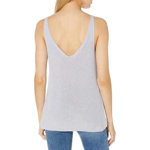 Camiseta sin mangas de punto liso color morado claro para mujer, cuello en V, largo regular, estilo casual, 100% algodón, tela transpirable - Product Image 3