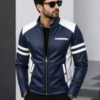 Blouson en cuir véritable noir pour homme avec col montant – Blousons moto en cuir lavé pour homme et hauts assortis