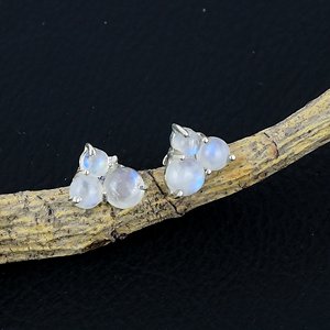 Natural Rainbow Moonstone <b>Stud</b> Earrings 925 Sterling <b>Silver</b> Handmade Fine Gemstone Jewelry Wholesale Supplier - Product Image 2