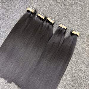 Venta al por mayor 100% Original Extensiones de cabello humano crudo Color Natural hueso cinta recta máquina de pelo de doble trama - Product Image 1