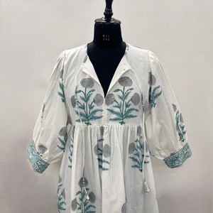 Vestido Casual de Mujer para Uso Diario en Todas las Estaciones, Midi, Tejido, 100% Algodón, Liso/Estampado Floral, Impresión Digital, Manga Corta, Corte Imperio - Product Image 2