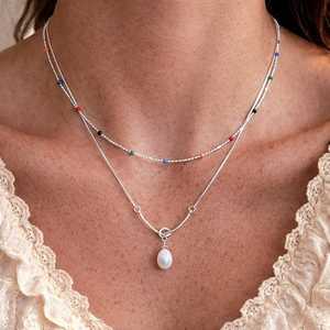 Collier en argent sterling avec pendentif perle d'eau douce, ensemble de bijoux délicats superposés en perles - Product Image 5