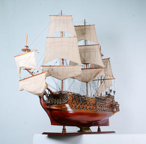 San Felipe - Maqueta de Barco Náutico Hecha a Mano en Madera de Cedro Pintada, Decoración para Sala de Estar, 142.2Lx40.6Wx128.3H cm - Product Image 1