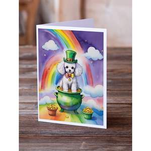 Whimsical St Patrick's Day Tarjetas de felicitación White Poodle Design Pack de 8 A7 Tamaño 5x7 Tarjetas de notas en blanco con sobres - Product Image 2