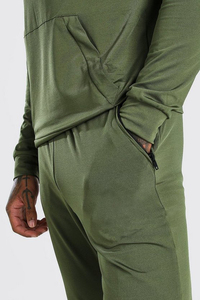 Men's Light Blue Hooded Tracksuit Full Length Sweatshirt Jogger <b>Set</b> Solid Color Casual Spring Wear 100% Cotton Breathable - Product Image 2
