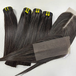 Conjunto de paquete y cierre de cabello humano crudo pimienta color sal hueso textura recta cabello humano calidad de lujo Super doble dibujado - Product Image 6