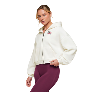 Women <b>Cropped</b> <b>Zip</b> <b>Up</b> <b>Hoodie</b> Loose Knit Sweatshirt with Pocket Casual Streetwear - Product Image 3