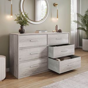 Grande Cassettiera in Tessuto con 6 Cassetti, Colore Grigio - Product Image 1