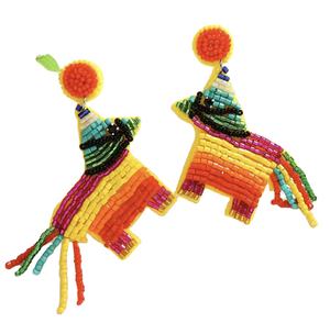 Pendientes clásicos unisex hechos a mano con cuentas de semillas, diseño de sombrero multicolor rosa, novedades para profesores, bodas - Product Image 1