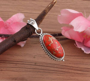 สร้อยคอเงินแท้ 925 ประดับพลอยสีส้มธรรมชาติ คอปเปอร์เทอร์ควอยซ์ วินเทจ  งานแฮนด์เมด สำหรับทุกเพศ ขายส่ง - Product Image 4