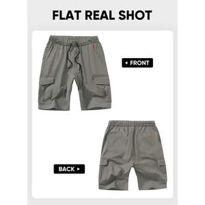 2025 <b>Men's</b> Casual Cargo <b>Shorts</b> Cotton Drawstring Stretch Twill Chino 6 Pockets Summer Beach Style Woven 2XL Size Logo - Product Image 3