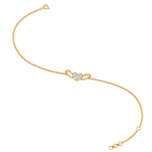 Bracelet en forme de cœur avec ailes d'ange et diamants, chaîne en or jaune et design romantique d'ailes ouvertes au centre - Product Image 3