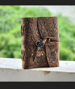 Handmade Cow Hide <b>Leather</b> Notebook with Alloy Buckle Vintage Floral Embossed Travel Journal Sketchbook Grimoire <b>Diary</b> - Product Image 2