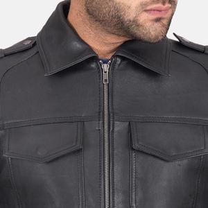 Blouson Bomber Homme en Cuir Véritable Marron Imperméable à Col Montant, Style Streetwear, Personnalisé OEM, Modèle Sergent Noir en Cuir - Product Image 3