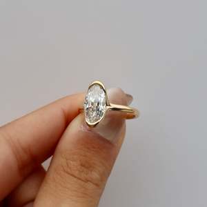 2.50 Ct Moval Cut Solitaire Engagement Ring <b>Moissanite</b> Half Bezel Set Solid Gold Fine <b>Jewelry</b> For Women's - Product Image 4