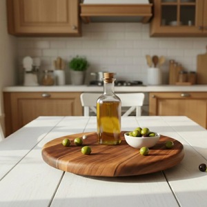 ถาดไม้หมุนสองชั้นแบบหมุนได้เรียบสำหรับเสิร์ฟเครื่องเทศบนโต๊ะ - Product Image 5