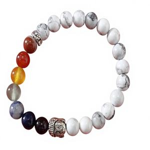 Bracelet bouddha fait à la main 7 Chakra perles élastiques pierre précieuse Howlite naturelle pierre de Quartz semi-précieuse artisanat pour la guérison Feng Shui - Product Image 1