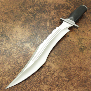 Cuchillo Bowie de Caza Hecho a Mano de Acero D2 con Mango de Cuerno de Búfalo Negro, Hoja Fija Curva, Cuchillo de Supervivencia para Acampar al Aire Libre - Product Image 1