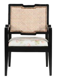 Fauteuil traditionnel en bois avec dossier en rotin et revêtement floral, chaise de salon, structure en bois massif faite à la main - Product Image 4