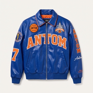 Custom Logo Stand Collar Front Chenille Embroidery Varsity <b>Jacket</b> Blue Bomber <b>Jacket</b> <b>Men</b> Streetwear Wholesale OEM - Product Image 5