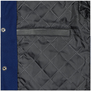 Veste universitaire pour homme, bleu marine et rouge, manches en cuir PU, col montant, bouton unique, style preppy, décontractée pour l'automne - Product Image 5