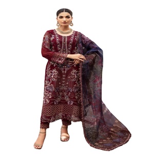 Colección de Vestidos de Fiesta Pakistaníes de Chifón para Mujer, Conjunto de 3 Piezas, Ramsha Sari, Vestidos Largos Bordados para Niñas, Diseño Étnico Moderno - Product Image 1