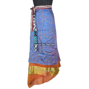 New <b>Boho</b> Style Women Silk Magic 38 Inch Wrap <b>Skirts</b> Reversible Vintage Silk Magic Wrap <b>Skirt</b> Hot Casual Wear Sari Silk Long Wrap - Product Image 2