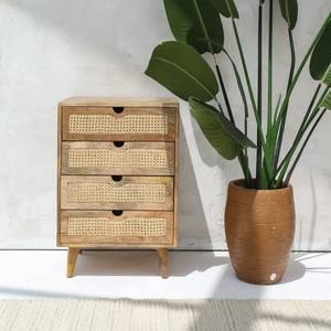 Mesa Auxiliar de Ratán con 4 Cajones Vandana Orion Prime, Mueble Moderno con Detalles Tejidos Naturales - Product Image 1