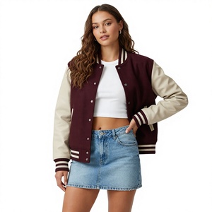 Chaqueta Varsity Corta BROTHERS BOND INDUSTRY para Mujer, Estilo Bomber Casual de Escuela Secundaria, Chaqueta de Béisbol de Invierno con Estampado Moderno Doble - Product Image 2