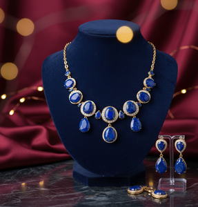 Collier multiforme en CZ bleu, argent sterling 925 plaqué or 18 carats, collier de 16 pouces, bijoux de soirée, cadeau pour elle - Product Image 4